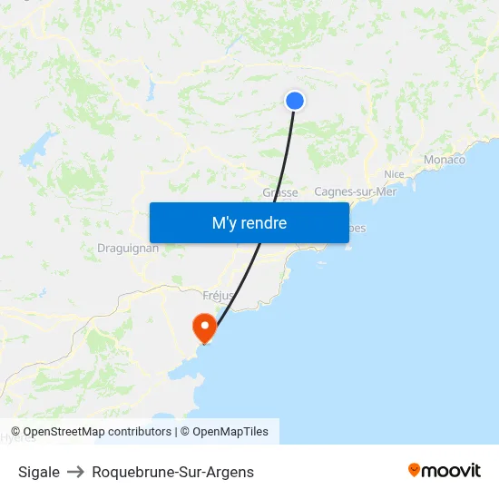 Sigale to Roquebrune-Sur-Argens map
