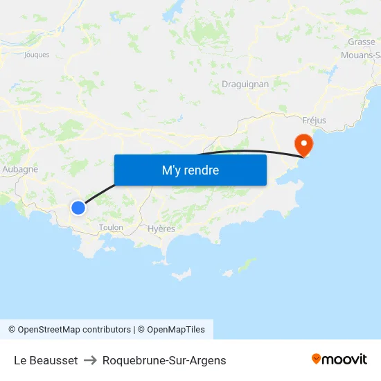 Le Beausset to Roquebrune-Sur-Argens map