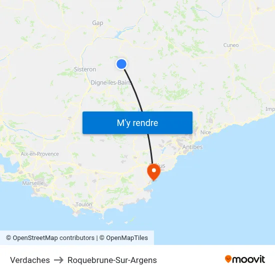 Verdaches to Roquebrune-Sur-Argens map