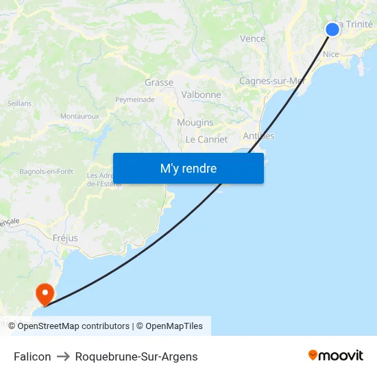 Falicon to Roquebrune-Sur-Argens map