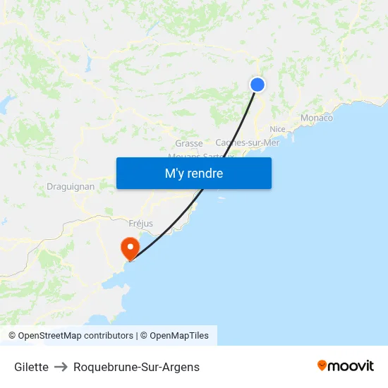 Gilette to Roquebrune-Sur-Argens map