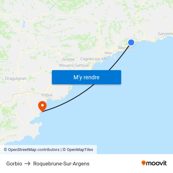 Gorbio to Roquebrune-Sur-Argens map