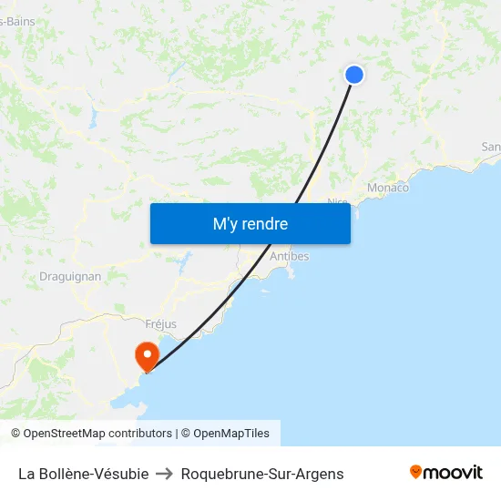 La Bollène-Vésubie to Roquebrune-Sur-Argens map