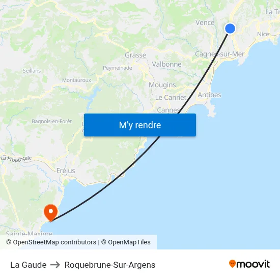 La Gaude to Roquebrune-Sur-Argens map
