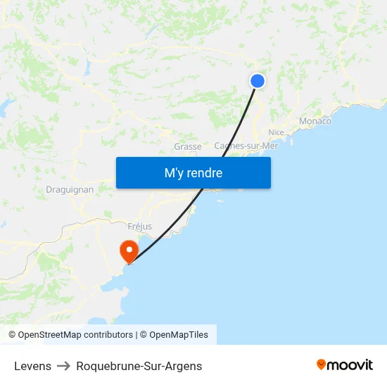 Levens to Roquebrune-Sur-Argens map