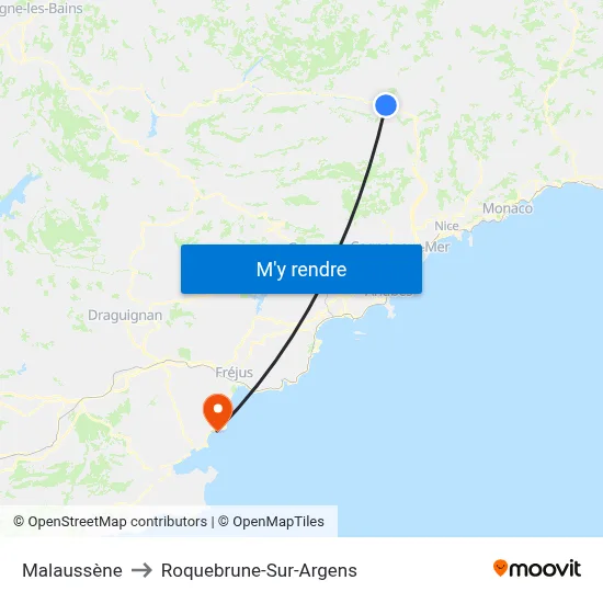 Malaussène to Roquebrune-Sur-Argens map