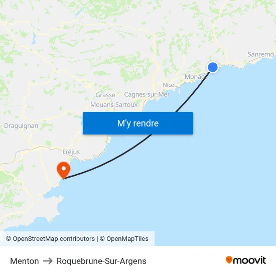 Menton to Roquebrune-Sur-Argens map