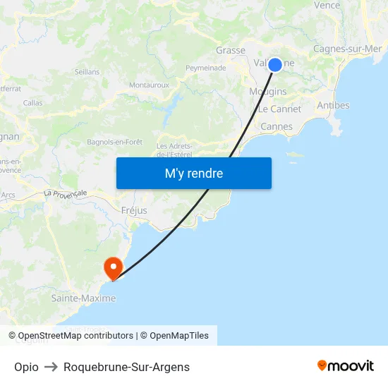 Opio to Roquebrune-Sur-Argens map