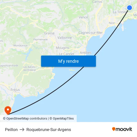 Peillon to Roquebrune-Sur-Argens map