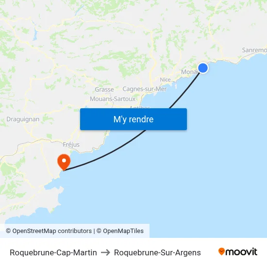 Roquebrune-Cap-Martin to Roquebrune-Sur-Argens map