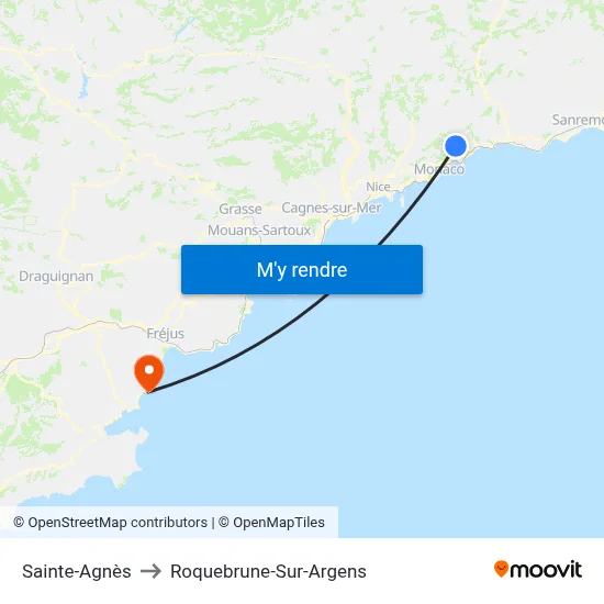 Sainte-Agnès to Roquebrune-Sur-Argens map