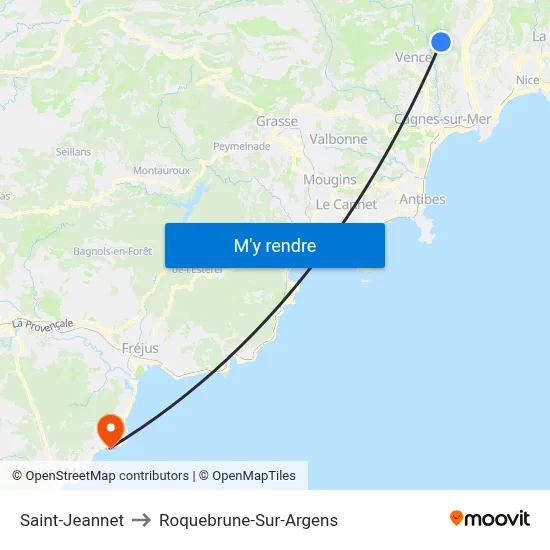 Saint-Jeannet to Roquebrune-Sur-Argens map