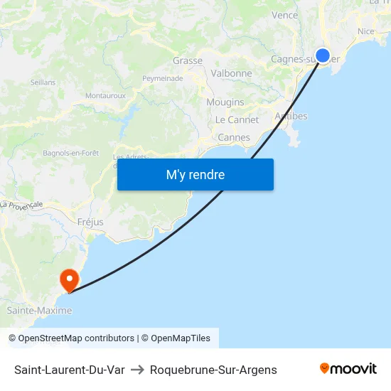 Saint-Laurent-Du-Var to Roquebrune-Sur-Argens map