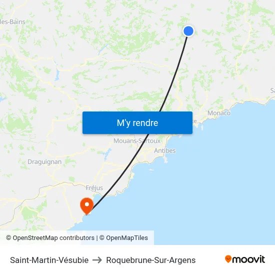 Saint-Martin-Vésubie to Roquebrune-Sur-Argens map
