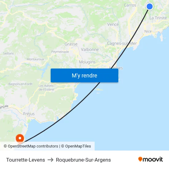 Tourrette-Levens to Roquebrune-Sur-Argens map