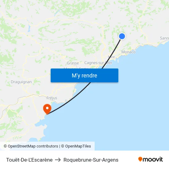 Touët-De-L'Escarène to Roquebrune-Sur-Argens map