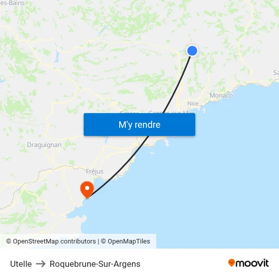 Utelle to Roquebrune-Sur-Argens map