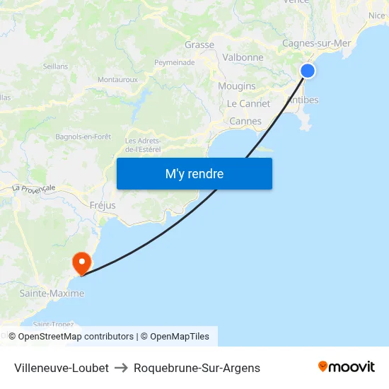Villeneuve-Loubet to Roquebrune-Sur-Argens map