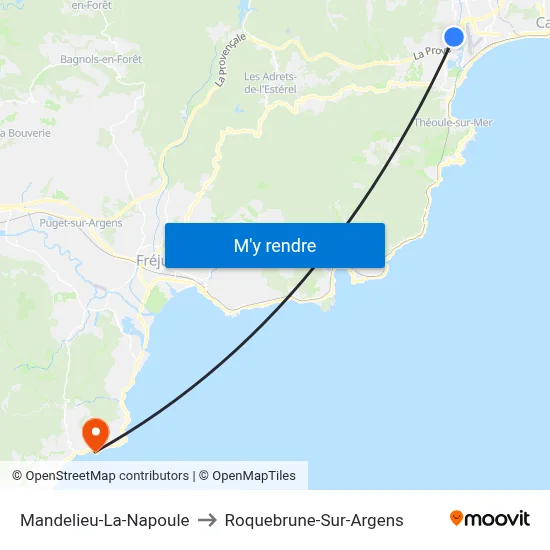 Mandelieu-La-Napoule to Roquebrune-Sur-Argens map
