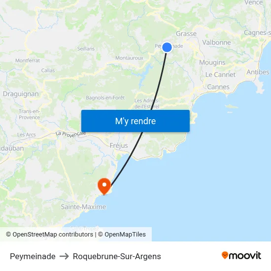 Peymeinade to Roquebrune-Sur-Argens map