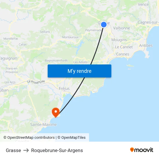 Grasse to Roquebrune-Sur-Argens map
