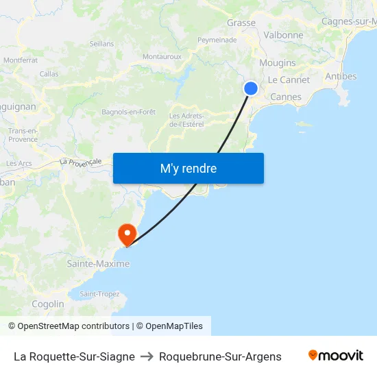 La Roquette-Sur-Siagne to Roquebrune-Sur-Argens map