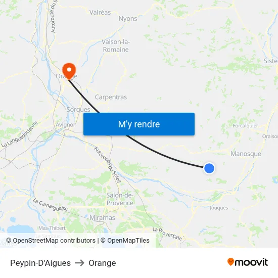 Peypin-D'Aigues to Orange map
