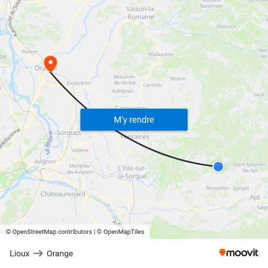 Lioux to Orange map