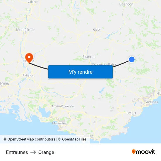 Entraunes to Orange map