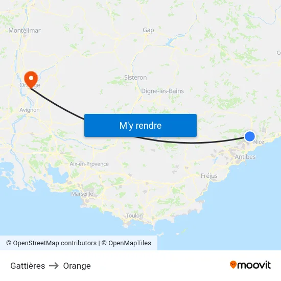 Gattières to Orange map