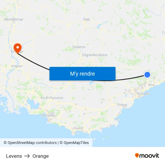 Levens to Orange map
