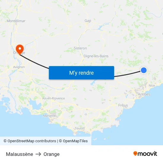 Malaussène to Orange map