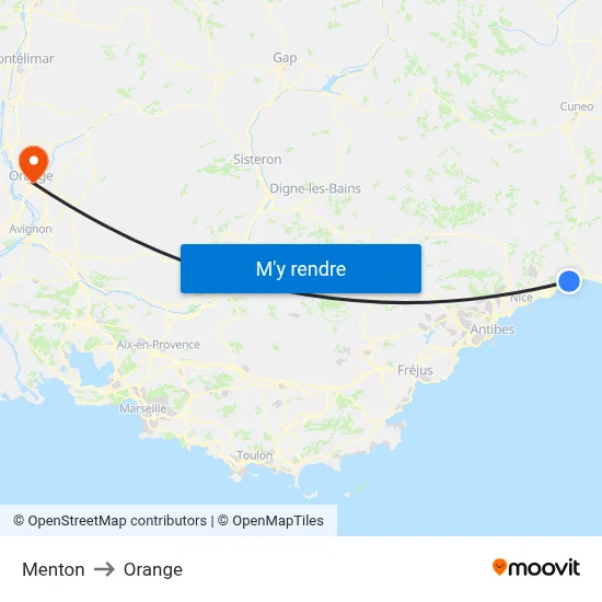 Menton to Orange map