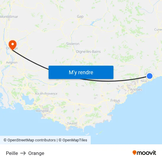 Peille to Orange map