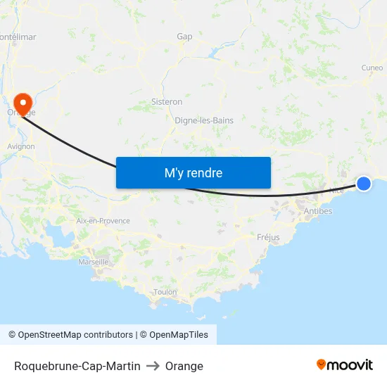 Roquebrune-Cap-Martin to Orange map