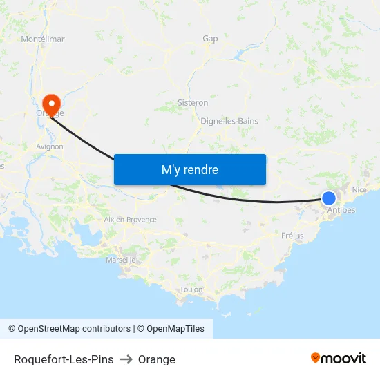 Roquefort-Les-Pins to Orange map