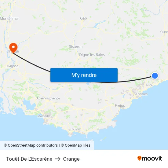 Touët-De-L'Escarène to Orange map