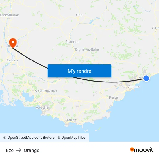 Èze to Orange map