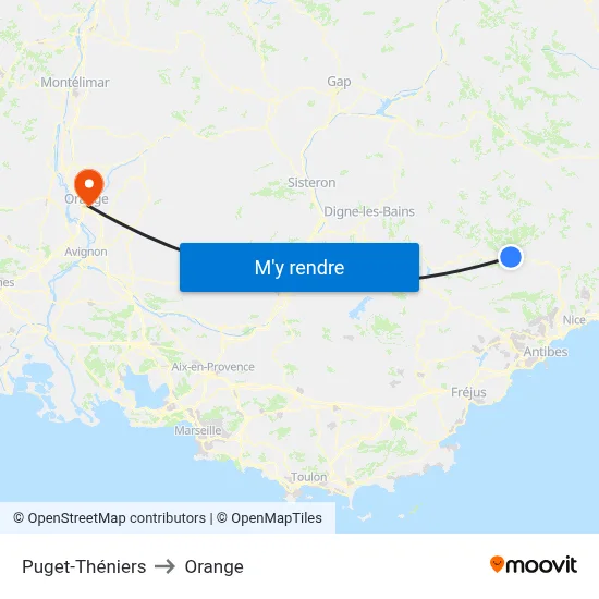 Puget-Théniers to Orange map