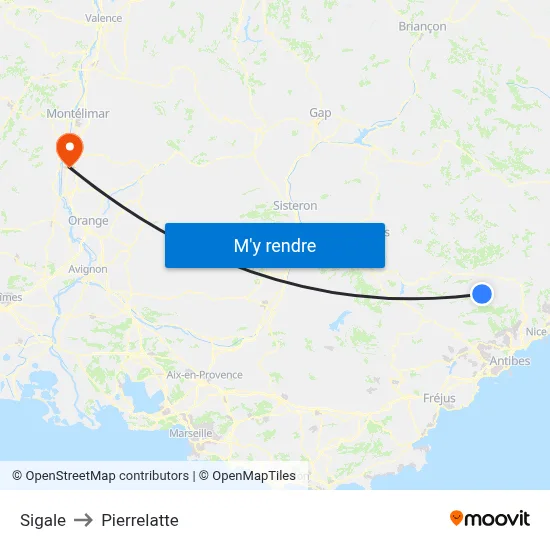 Sigale to Pierrelatte map