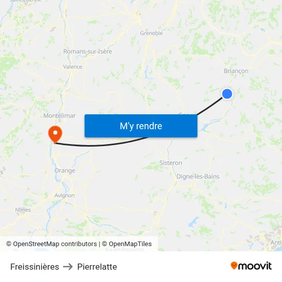 Freissinières to Pierrelatte map