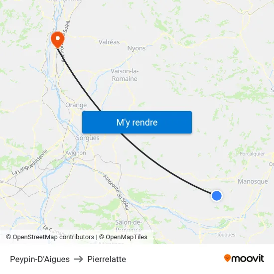 Peypin-D'Aigues to Pierrelatte map