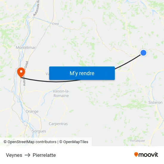 Veynes to Pierrelatte map