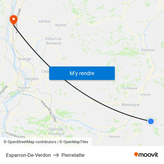Esparron-De-Verdon to Pierrelatte map