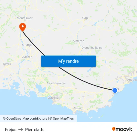 Fréjus to Pierrelatte map