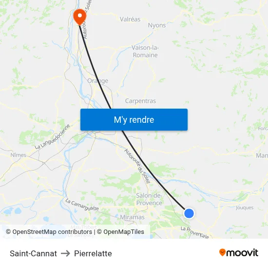 Saint-Cannat to Pierrelatte map