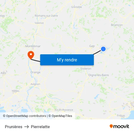 Prunières to Pierrelatte map