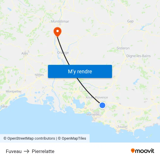 Fuveau to Pierrelatte map