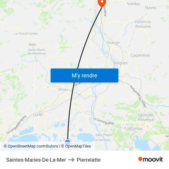 Saintes-Maries-De-La-Mer to Pierrelatte map