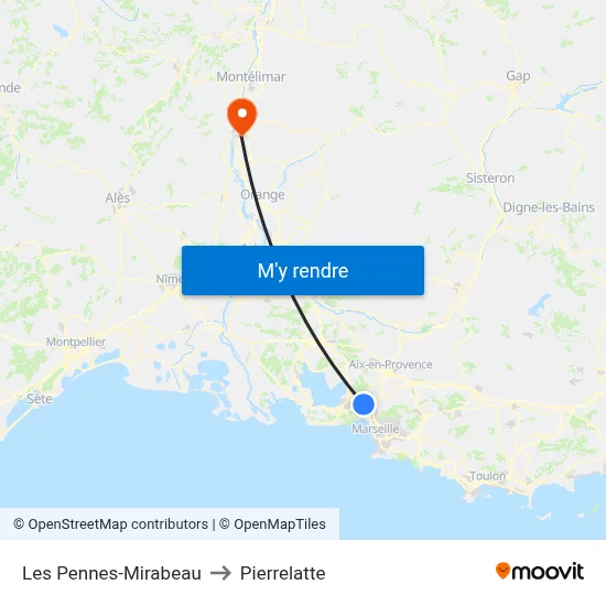 Les Pennes-Mirabeau to Pierrelatte map
